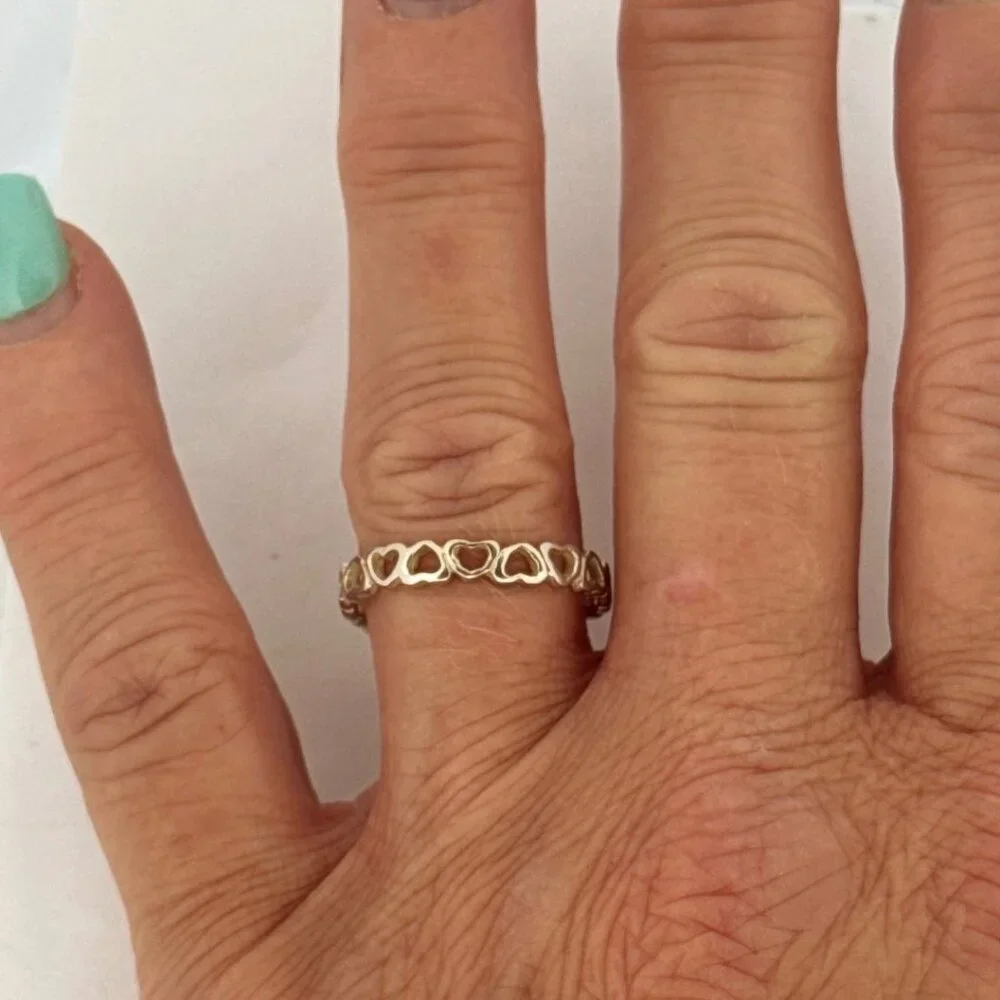 Sterling Silver 925 Open Heart Band Ring, Size 9.25, 925 Estate Jewelry - Picture 4 of 8